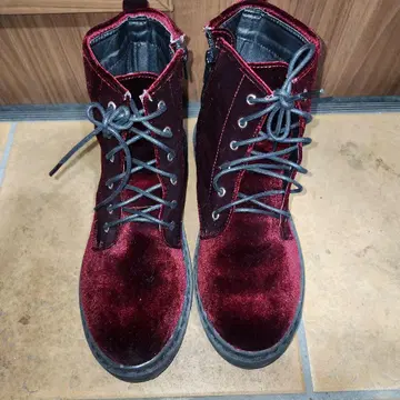 와인 레드 벨벳 여성용 부츠