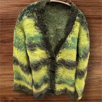 울 혼방 가디건 옐로우 그린과 블랙