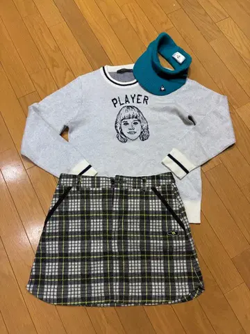 여성용 골프웨어 상하의 모자 세트 니트 스커트 니트 바이저