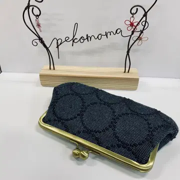 자녀 가마구치 장지갑*핸드메이드*미나 페르호넨*tambourine*네이비