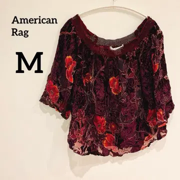 American Rag [ M ] 꽃무늬 오프숄더 레드 캐주얼 상의