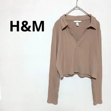 1591T H&M 긴팔 리브 티셔츠 상의 니트소 숏 베이지