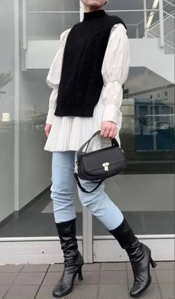 [ 새상품급 ] 셀프리드 니트 베스트 플리츠 셔츠 세트 38