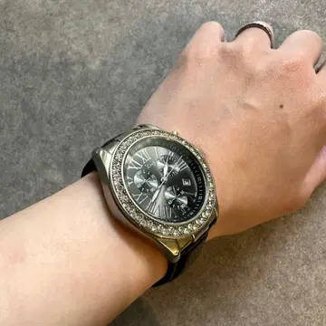 손목시계 여성용 비쥬 반짝이는 블랙 실버 큐빅