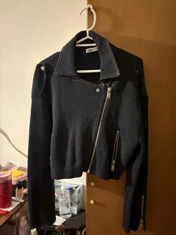 ZARA 다크 블루 니트 라이더 자켓