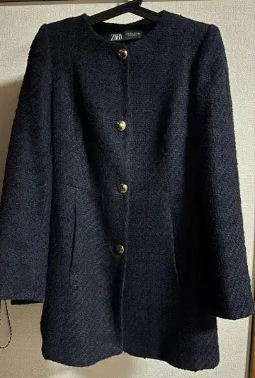 ZARA 롱 스트럭처 블레이저 네이비 노카라 세레모니 M