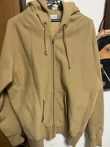 Champion Reverse Weave 지퍼 후드티 베이지