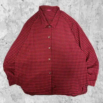 [긴팔 Y셔츠] 깅엄 체크 남성용 셔츠 레드