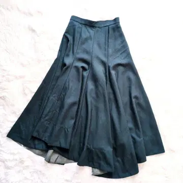 컨디션 최상 루 쉘 블루 롱 스커트 플레어 헤임 그린 36