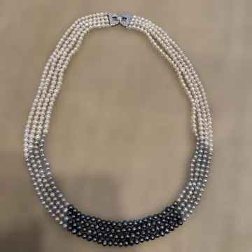 다층 진주 목걸이 화이트 블랙