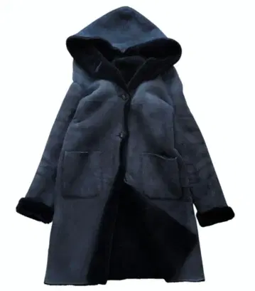 프릭스스토어 양가죽 다크 블루 무스탕 코트 후드 부착 보아