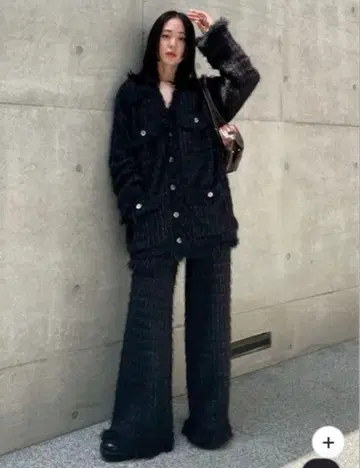 ameri vintage TWEED FRINGE KNIT CARDIGAN