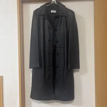 블랙 가죽 롱 코트