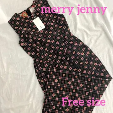 [ Free ] 미사용 새상품 꽃무늬 자수 체크 슬리브리스 롱 원피스