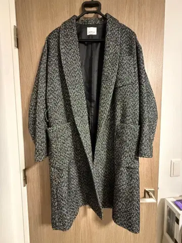 JUNRED 체스터 코트 블랙 화이트 트위드