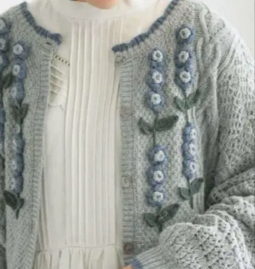 TSUHARU 크로셰 꽃 모티브 니트 가디건 그레이 츠하루 SM2