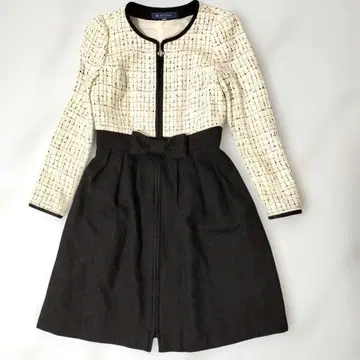 M's Gracy 트위드 원피스 긴팔 울 라메 리본 36