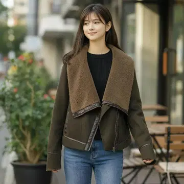 CURATOR 보아 자켓 빅 칼라 M 브라운 인조 가죽