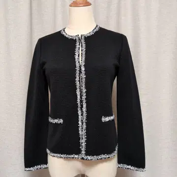 마담 조콘다 블랙 니트 가디건 프린지 장식