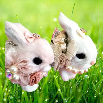 꽃 장식 토끼 2마리 묶음 판매 인형 작가 아토 사오리