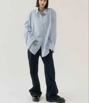 Knuth Marf 라벨 오버 셔츠(유니섹스) 블루