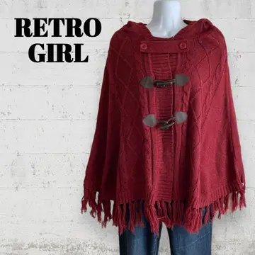 RETRO GIRL 후드 부착 판초 프린지 케이블 짜임 니트