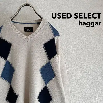 구제 의류 'haggar' 아가일 V넥 니트 / 아이보리