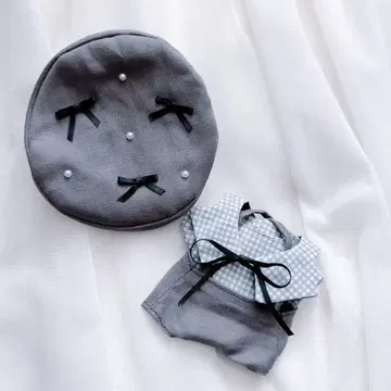 인형 옷 하피누이 치비누이 치비스트 의류 짙은 그레이 블랙 리본 베레모