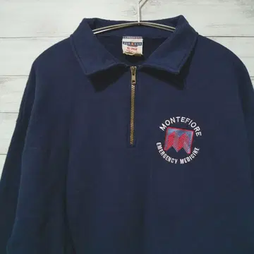 JERZEES 자수 하프 지퍼 맨투맨 네이비 USA 구제 의류