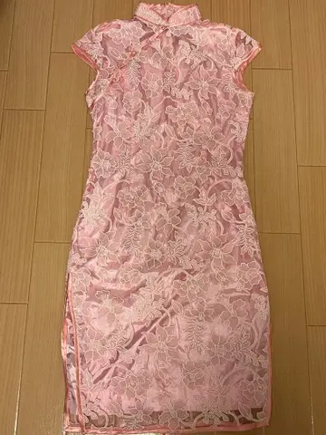 핑크 꽃무늬 레이스 차이나 드레스