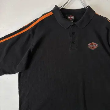 할리데이비슨 피케 셔츠 원포인트 자수 로고 블랙 구제 의류