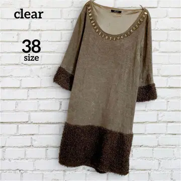클리어 비쥬 부착 니트 절개 원피스 (M 상당) 복슬복슬 이소재