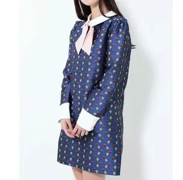 시스터 제인 카라 부착 리본 꽃무늬 원피스 블루 핑크 화이트