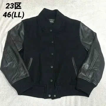 23구 램 가죽 콤비 바시티 자켓 블루종 울 혼방 블랙 46