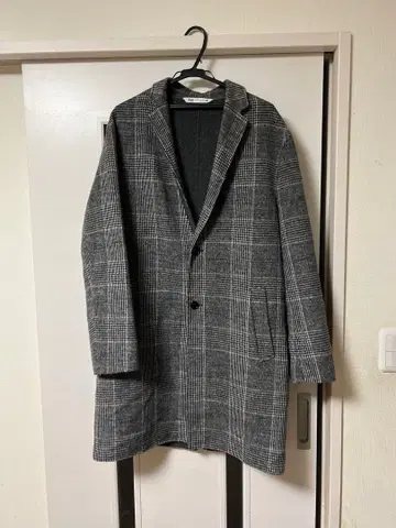 ZARA 체스터 코트 XL 그레이 계열 체크 무늬