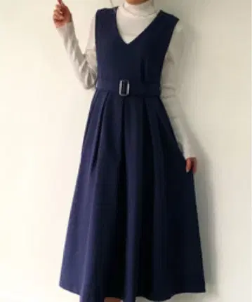 JUNOAH 주노아 오버롤 스커트 무지 네이비