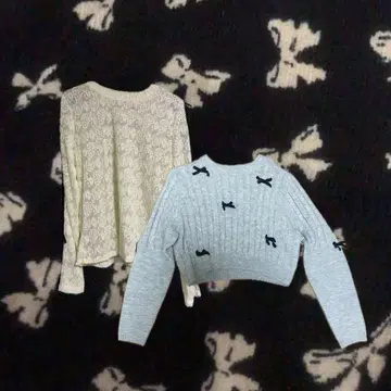 프렌치 걸리시 리본 레이스 니트 상의