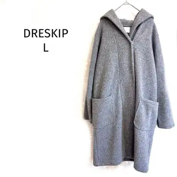드레스킵 후드 부착 롱 코트 멜란지 그레이 포켓 부착 깔끔한 캐주얼