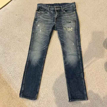 TMT 데미지 가공 다크 블루 슬림 핏 데님