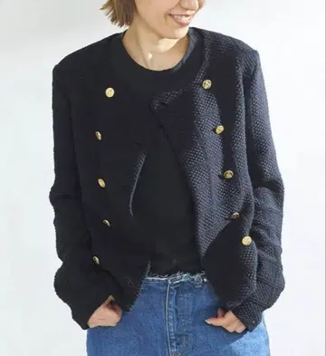 네이비 노카라 자켓 골드 버튼