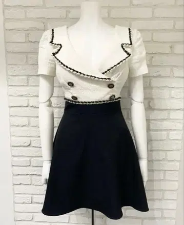 더블 버튼 화이트 블랙 드레스 tika