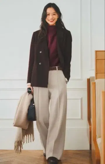 유니클로 브러쉬드 저지 와이드 팬츠 M 베이지