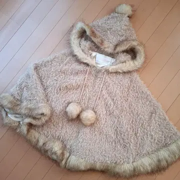 리즈리사 LIZLISA 케이프 판초 후드 폼폼 퍼