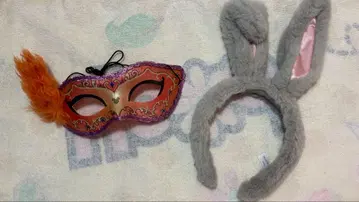디즈니 할로윈 오렌지 마스크와 토끼 귀 머리띠 세트