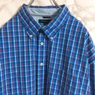 [놈코어] 타미힐피거 원포인트 자수 체크 셔츠 보라색 2XL