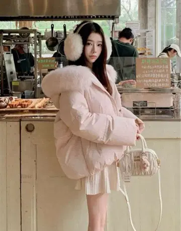핑크 다운 자켓 퍼 포함