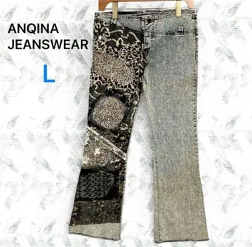 앙키나 스팽글 x 애니멀 패치 데님 팬츠 (L) 리메이크풍 개성파