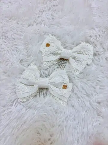 화이트 레이스 리본 헤어핀 2개 세트