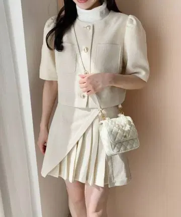 NICE CLAUP 트위드 숏 자켓 스커트 상의 세트