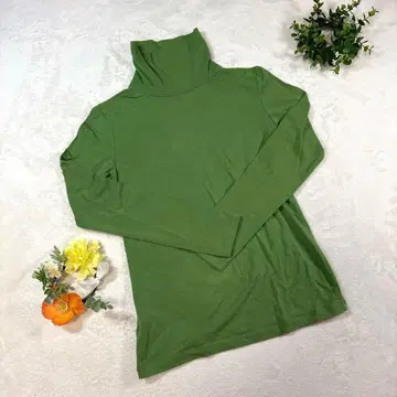 새상품급 [필드 드림] [M] 하이넥 긴팔 티셔츠 그린 무지